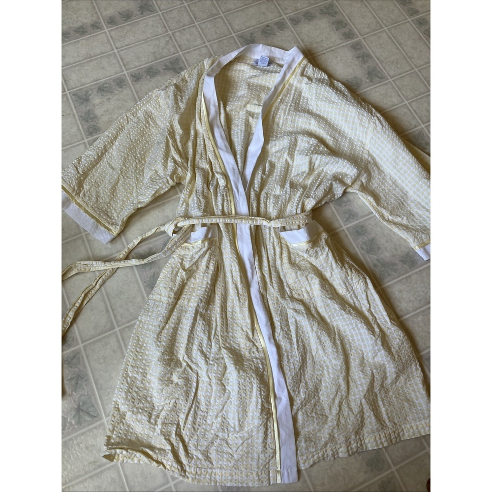 Cotton‎ Yellow Check Gingham Seersucker Robe Size XL Cottagecore Short Sleeve